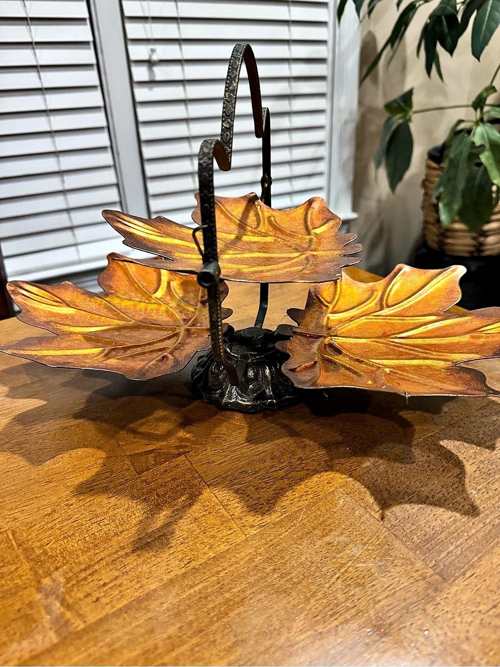 Vintage Metal Maple Leaf Multi Tier Serving Tray in Mid Century Style
